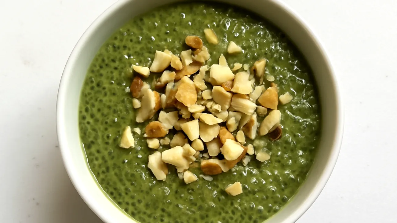 Pudding de graines de chia au thé matcha et noix"