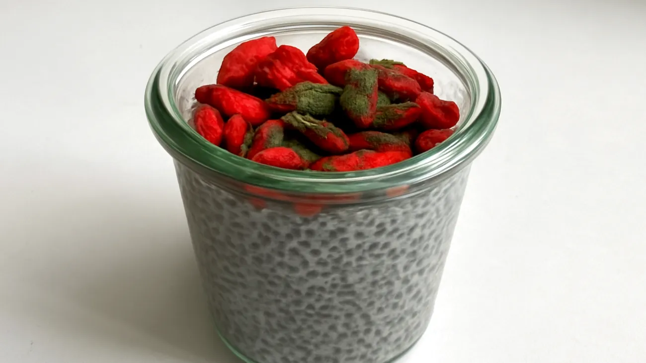 Pudding de graines de chia aux baies de goji et spiruline"