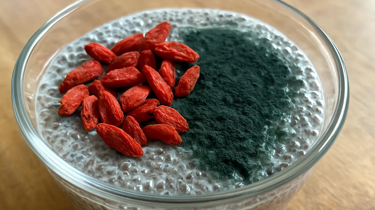 Pudding de graines de chia aux baies de goji et spiruline"
