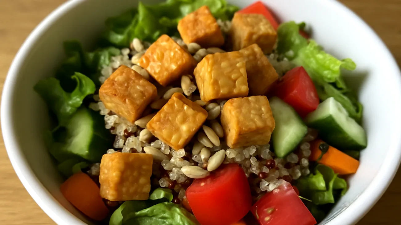 Salade de quinoa au tempeh et graines de tournesol"