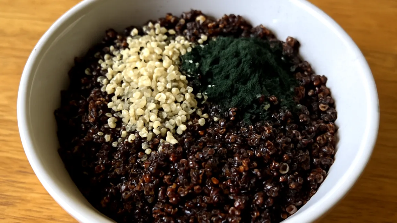 Salade de quinoa noir aux graines de chanvre et spiruline"