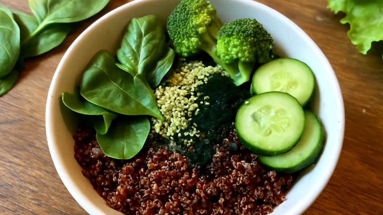 Salade de quinoa rouge aux graines de chanvre et spiruline"