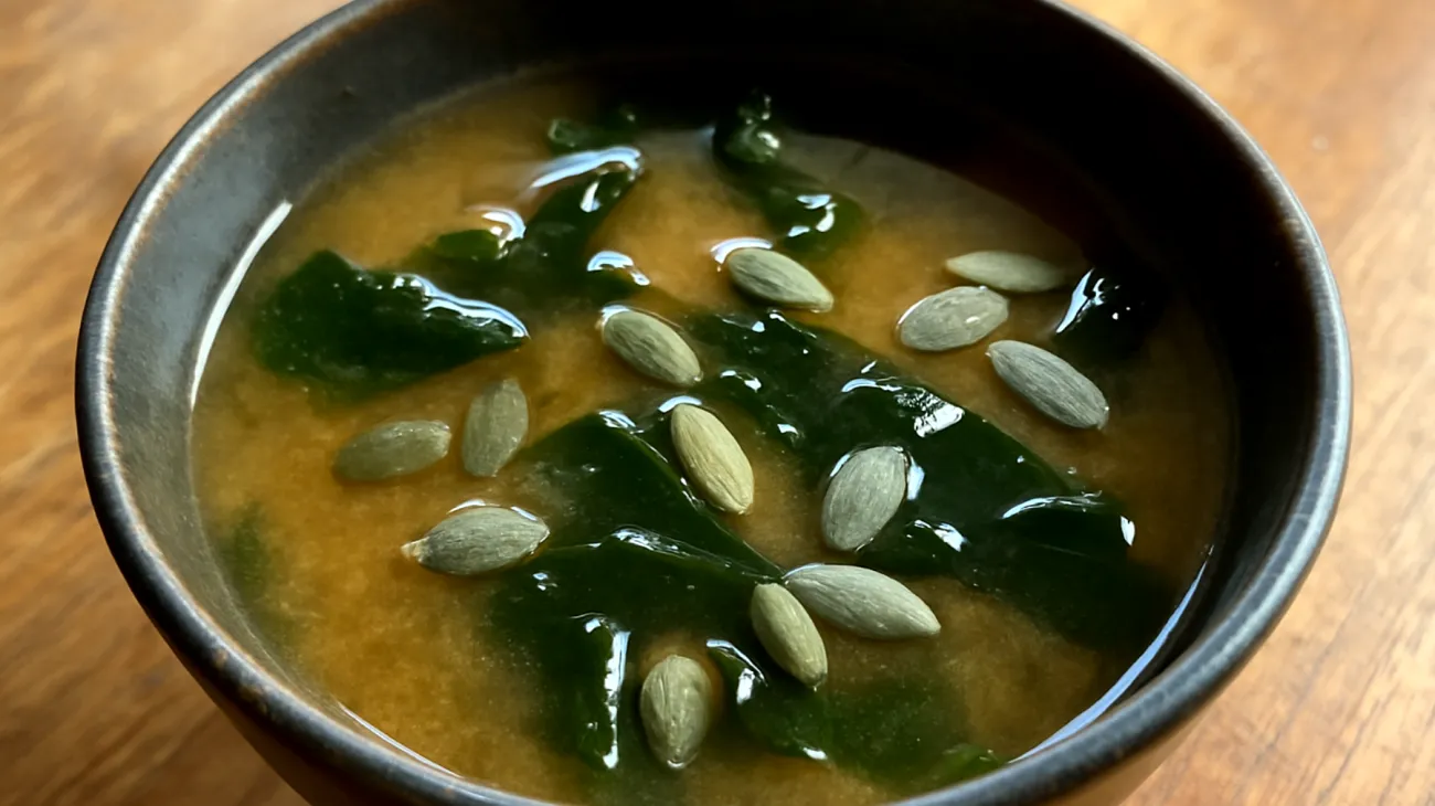 Soupe de miso au wakame et graines de courge"